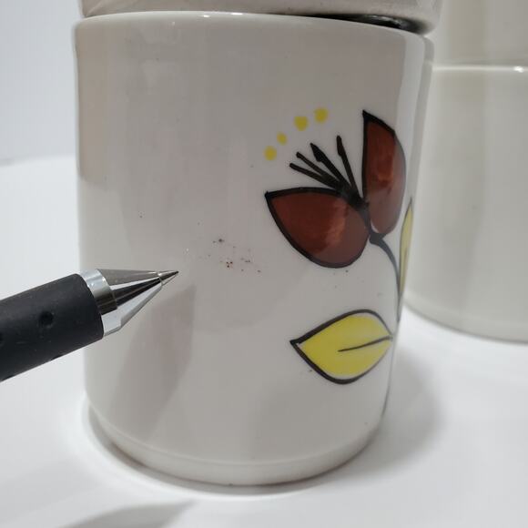 Vtg MCM Floral Stoneware Mugs Blue Brown & Yellow 4oz China 4 Floral Patterns - Picture 6 of 15